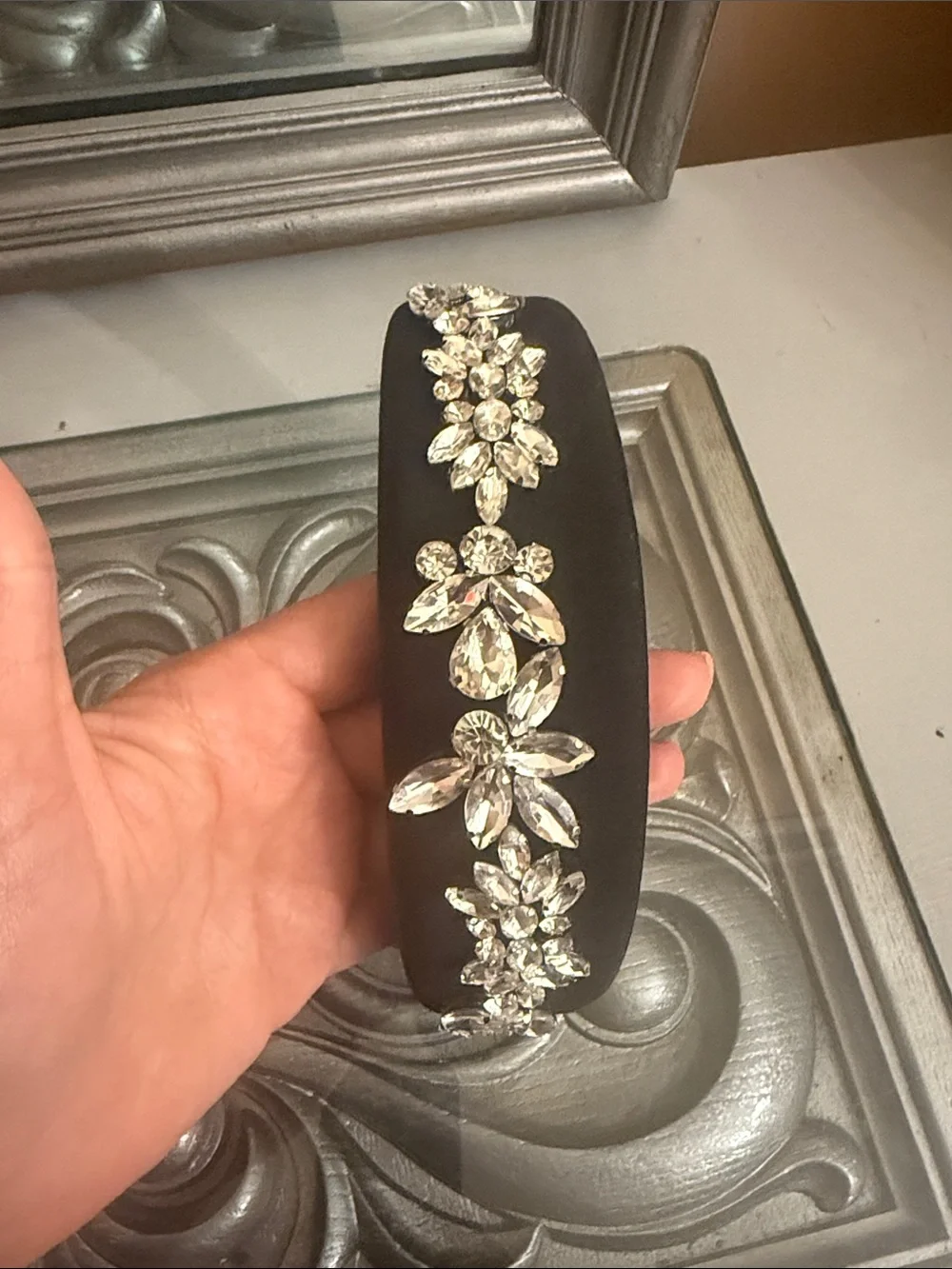 Crystal Embellished Black Padded Headband Hand Made
